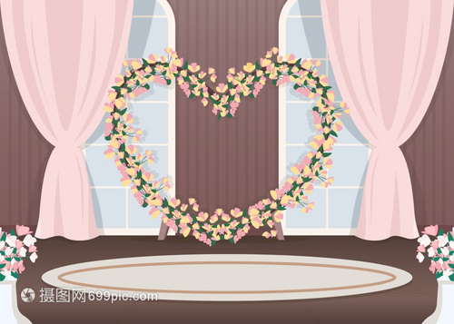 婚介服务2D卡通背景海婚介厅光区平面彩色矢量插图